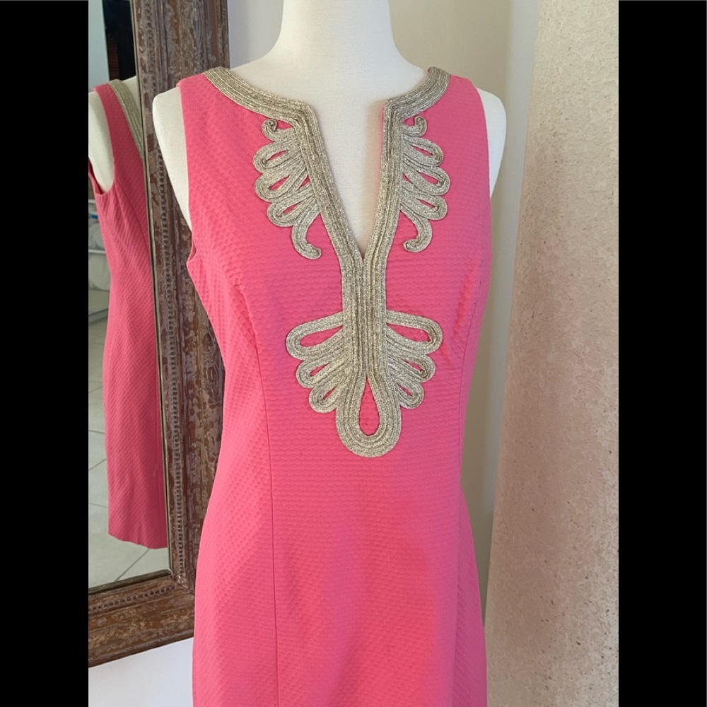 NWT Lilly Pulitzer Janice Shift Dress Hotty Pink Gold Embroidered Size 6